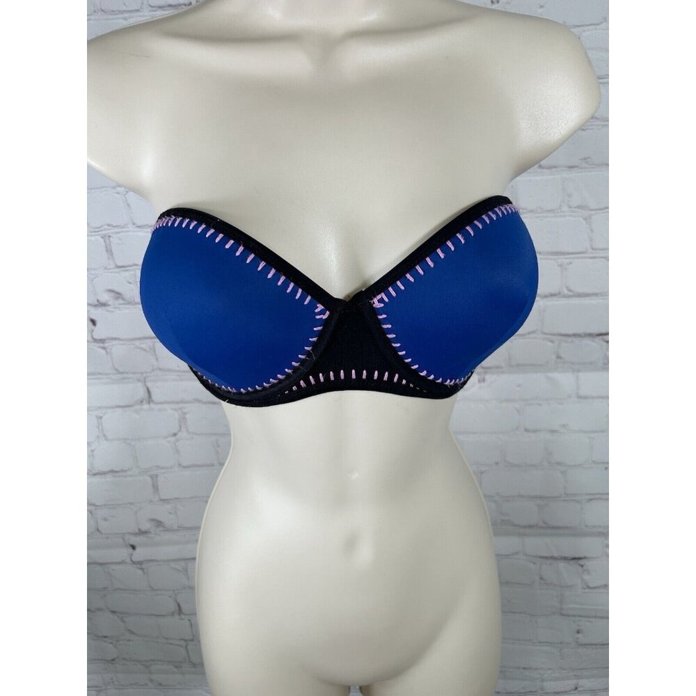 Victoria's Secret Blue Pink The Flirt Bandeau Strapless Swimsuit Bikini Top 34DD